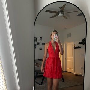 She + Sky Red Backless Dress